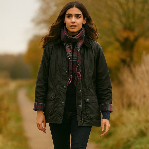 Barbour Beadnell Wax Jacket Women’s 8 Black UK 12 Classic Waxed Coat NWT - Picture 1 of 11